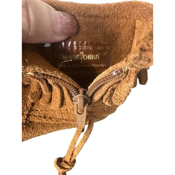 Minnetonka Brown Fringe Suede Baby Booties Size 3 Moccasins Western Style - Picture 8 of 11